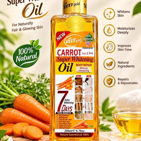 VEETgold Carrot Super Whitening Oil 200ml – Face & Body Moisturizing & Skin Care Oil 2