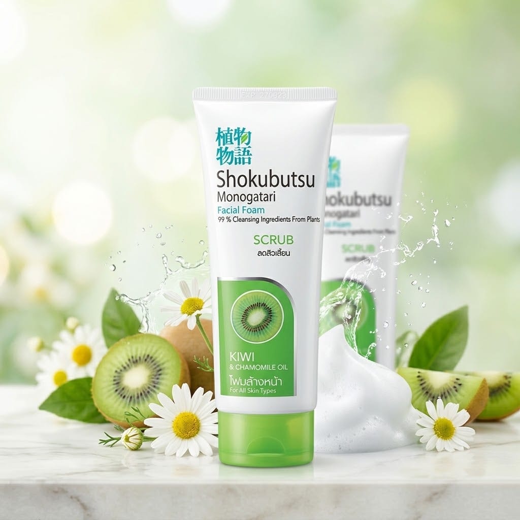 Shokubutsu Monogatari Facial Foam Scrub (Kiwi & Chamomile Oil) – 100g